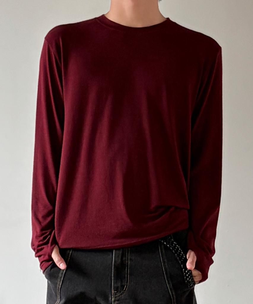JUAN HOMME Essential Thumbhole Layered Tee (Burgundy)