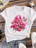 (Asian Size) Lovely Style Trend Short Sleeve T Shirt Women Tee Top Clothing Casual Flower Fashion Print Lady Female Graphic T-shirt
