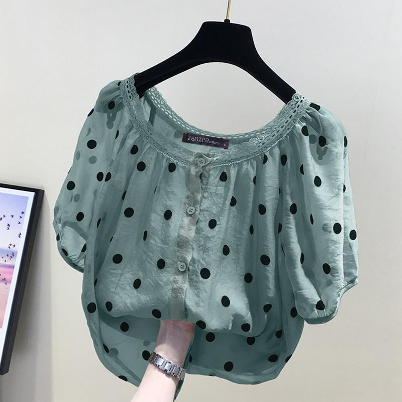 ZANZEA Женская повседневная блузка с коротким рукавом и круглым вырезом в горошек с принтом