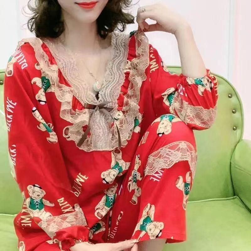 Новая осенне-зимняя пижама, женский золотой бархатный костюм, свободная домашняя одежда, кружевной воротник-стойка, большой размер, домашняя одежда в корейском стиле