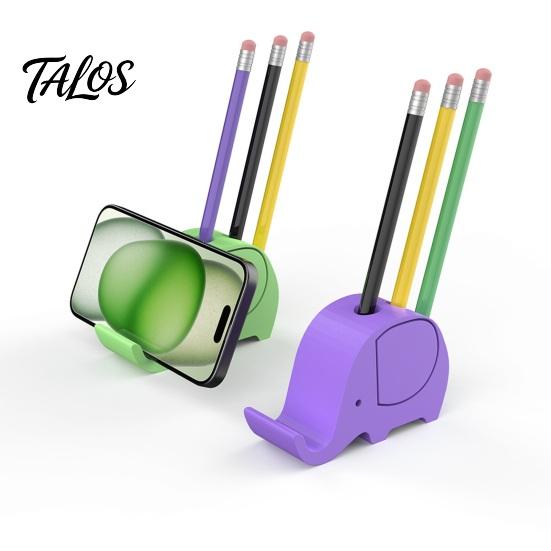 Talos 3D-печатный держатель для телефона в виде слона с держателем для ручек, многофункциональная подставка, настольный органайзер hands-free, креативная милая форма для домашнего офиса