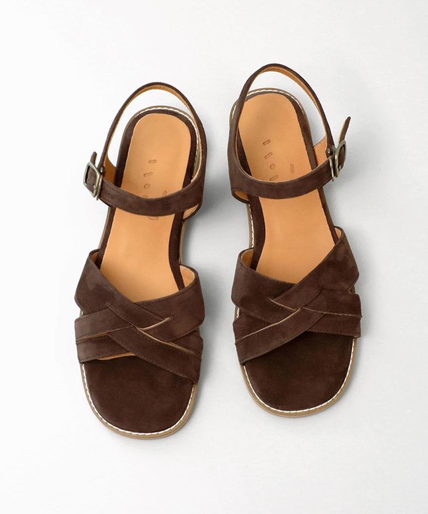 Heenn Crossover Suede Sandals. Brown