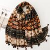 Bohemian Geometric Cotton-Linen Scarf: Dark Silk Feel, Travel Sunscreen Shawl