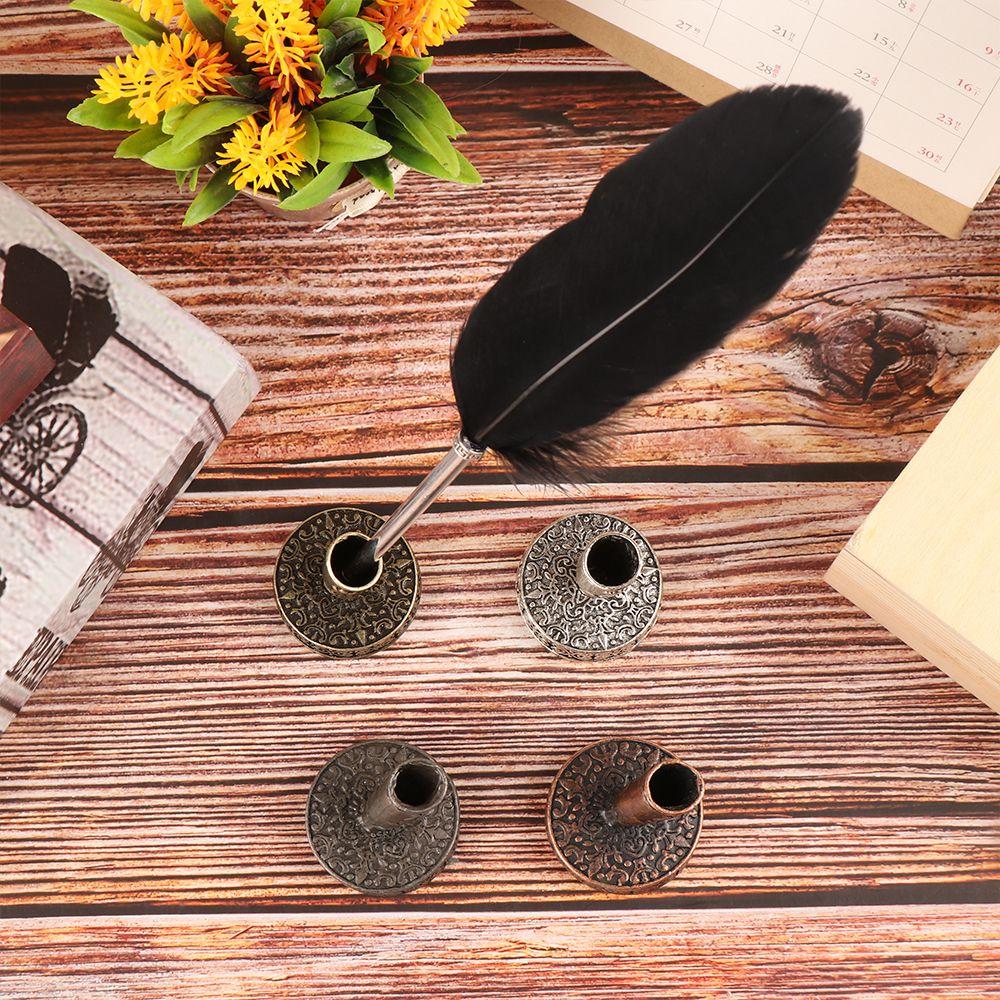 Desktop Organizer Round Base Writing Accessories Vintage Metal Pen Clips Pen Holder European Style