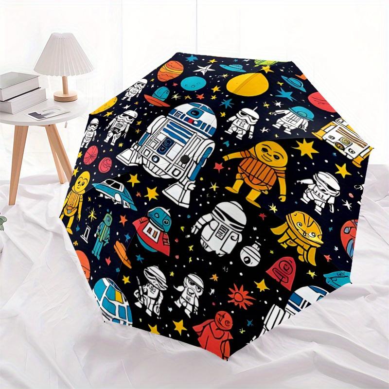 1pc Space Adventure Automatic Open/Close Umbrella with One-Touch Button, Compact Folding Canopy, Sturdy 8-Rib Windproof Design -024