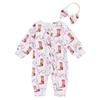 Baby Girl Fall Jumpsuit Ruffled Zip Up Boots Print Long Sleeve Round Neck Romper Adorable Bow Headband