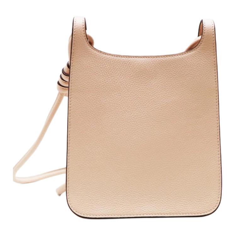 MCM Light Beige Pebbled Leather Vertical Crossbody Bag with Embossed Logo for Daily Use