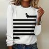 Simple Stripe Women's T-shirts Funny Dachshunds Print Long Sleeves T Shirt Designer Women Clothing Pullover Fall Tops