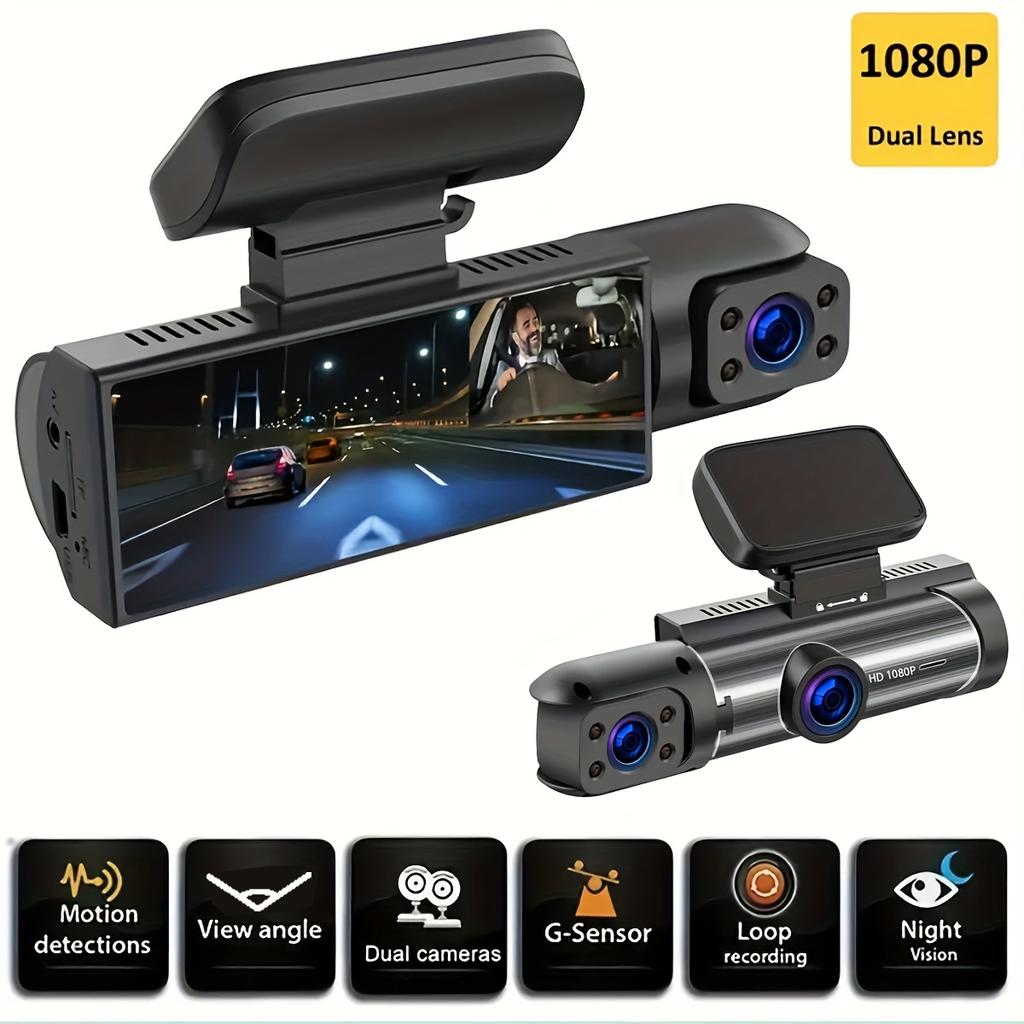 1080P Dual Camera Dash Cam for Cars – Front and Inside Car Camera with IR Night Vision, Loop Recording, Wide-Angle Car DVR Camera