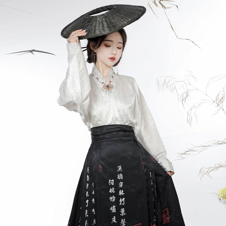 Chinese Ming Dynasty Style Hanfu Horse-face Skirt Daily Commuting Women's Suit