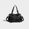 Black Retro Zipper Locomotive Bag Casual Soft Handbag Light Luxury College Style Shoulder Messenger Bag