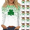 Женская повседневная повседневная рубашка с длинным рукавом. Топ с круглым вырезом и принтом ко Дню Святого Патрика