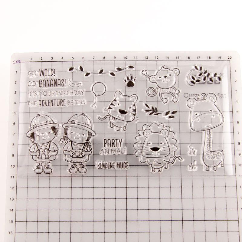 1 шт., прозрачные силиконовые штампы с изображением животных, льва, обезьяны, жирафа