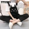 Cute Cat Overalls Girl Student Summer Jumpsuit Woman Jeans Long Romper Pants Pockets Sleeveless Adjusted Overalls Jeans Trousers