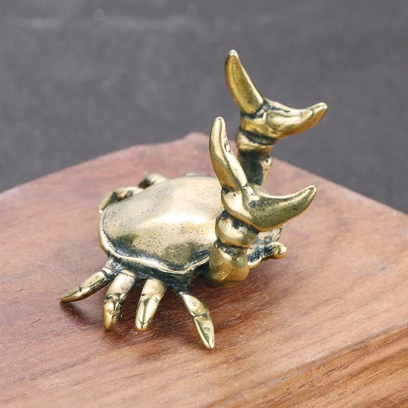 Creative Solid Brass Crab Small Statue Ornament Copper Handmade Antique Animal Mini Figurines Office Desk Decor Home Decorative
