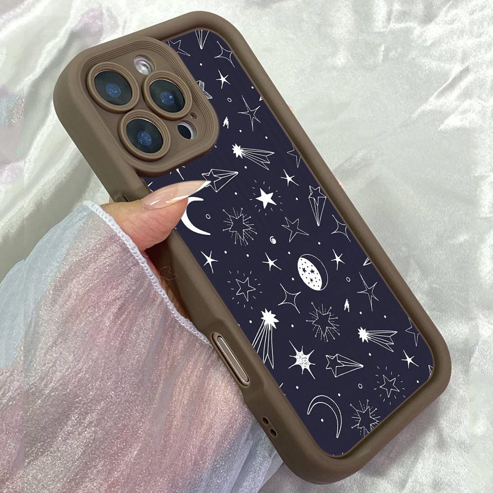 JT205 Милые Мультяшные Звезды Луна для iPhone 17 16 15 14 Pro Max Samsung S26 S25 Ultra A17 A16 A07 A56 Xiaomi 15T Redmi 15c 14C Note 13 Мягкий ТПУ Чехол
