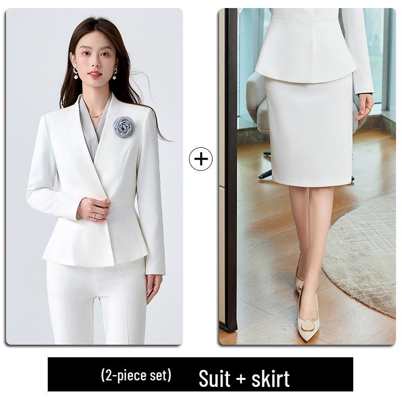 2025 Women's White Suit Set: Spring/Autumn Salon Reception Workwear Blazer