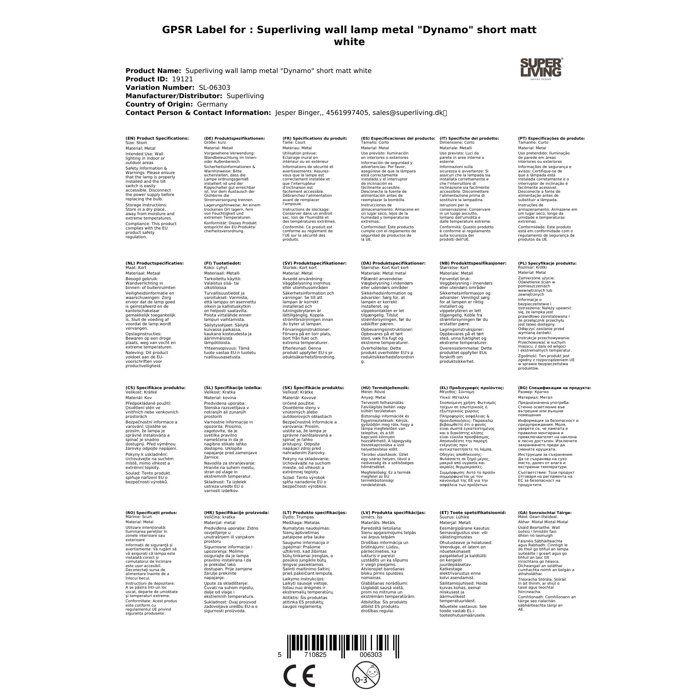 Applique murale - SUPERLIVING - Dynamo - Métal blanc mat - Abat-jour pivotant - Interrupteur intégré