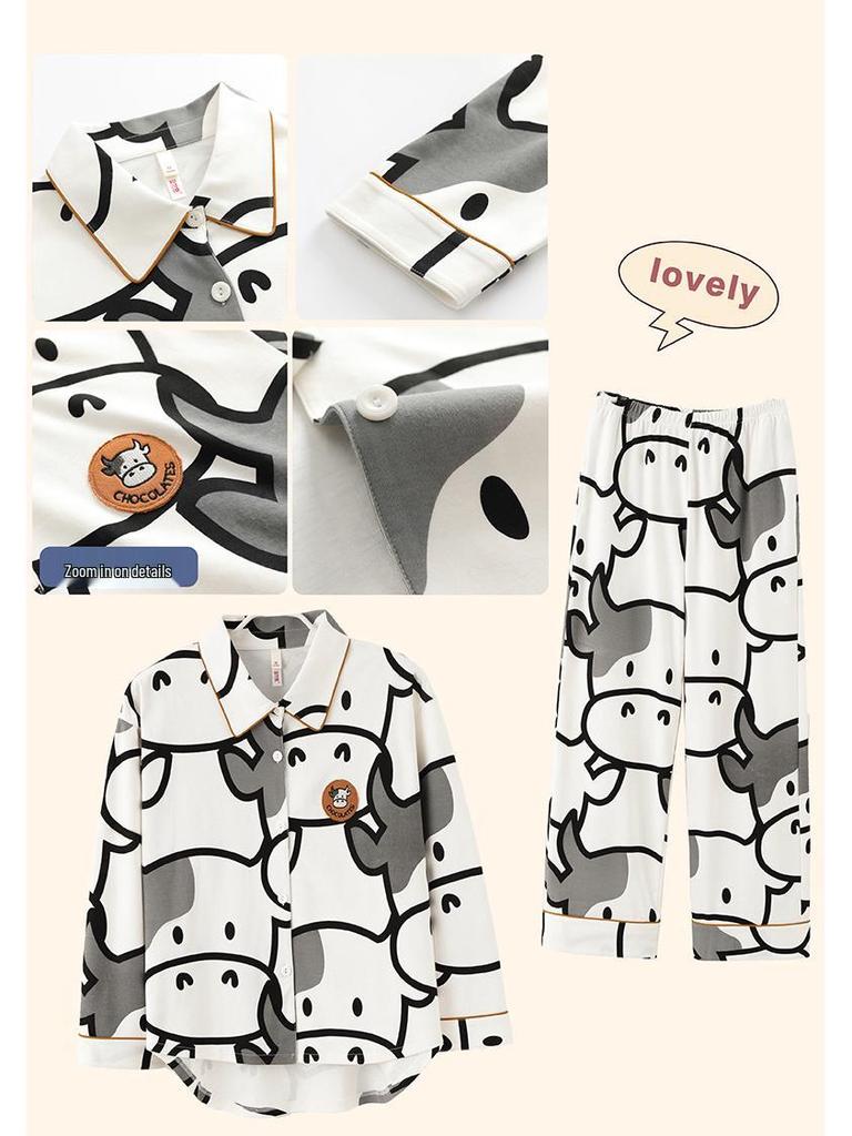 Корейские парные пижамы 2021: 100% Хлопок Домашняя одежда с длинным рукавом для женщин и мужчин - Весна, Осень, Зима