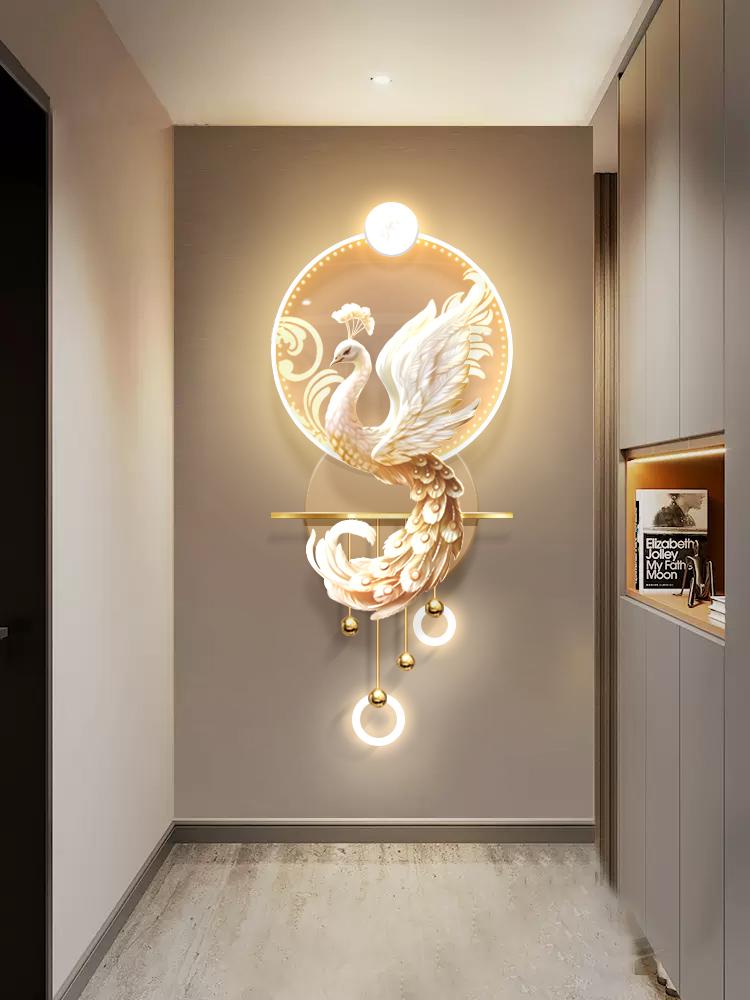 Кремовый стиль украшение стены дома подвеска украшение гостиной статуя павлина светодиодный светильник подвесная картина
