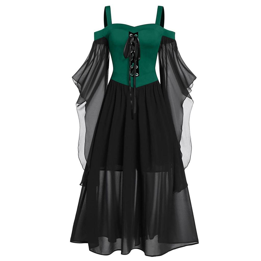 European & American Halloween Sleeveless Chiffon Color Block Dress