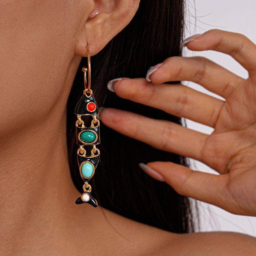 Gothic Ethnic Style Earrings Vintage Enamel Dangle Earrings Little Fish Earrings Festival Jewelry