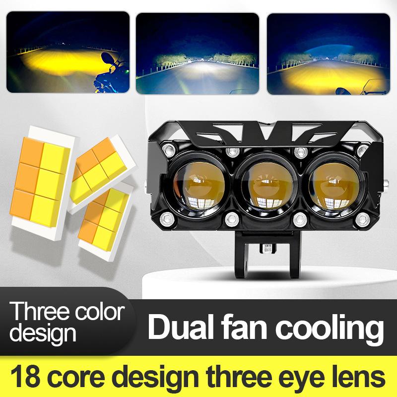 Мотоциклетная светодиодная фара-прожектор двухцветный свет трехглазая линза "рыбий глаз" суперяркая модификация водонепроницаемая 12-80В