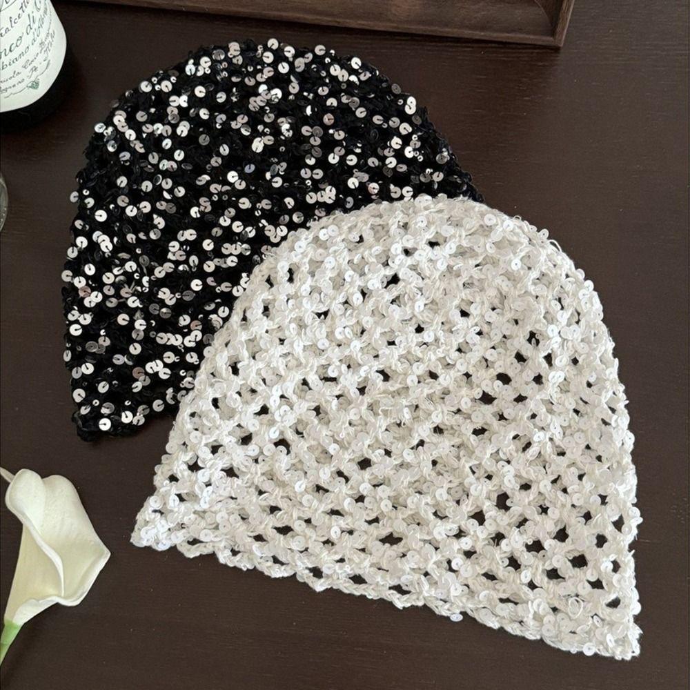 Y2k Sequin Bucket Hat Vintage Beanie Hats Fashion Sequin Woven Cap Summer