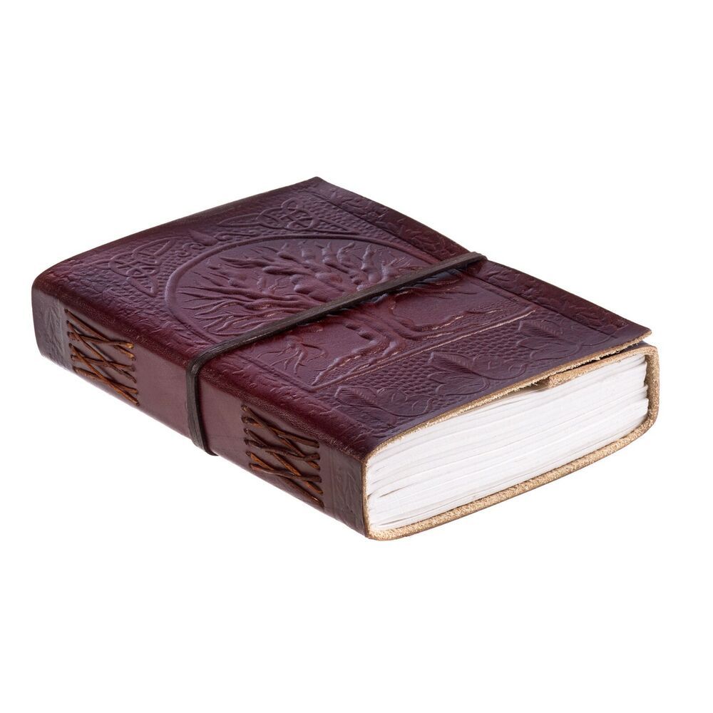 Tree of Life Leather Journal, 125 Unlined Recycled Paper Pages Notebook Diary