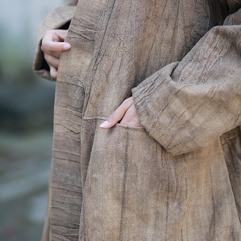 Johnature Women Vintage V-Neck Long Sleeve Patchwork Pockets Coats Winter Warm Coat