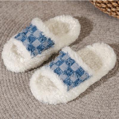 Модные тапочки 2024 года в европейском и американском стиле, женские милые осенне-зимние домашние тапочки с мягкой подошвой, утолщенные и теплые плюшевые хлопковые тапочки