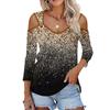 Women's Casual Shirt Blouse Print V-neck Sexy Cold Shoulder 3/4 Sleeve Top