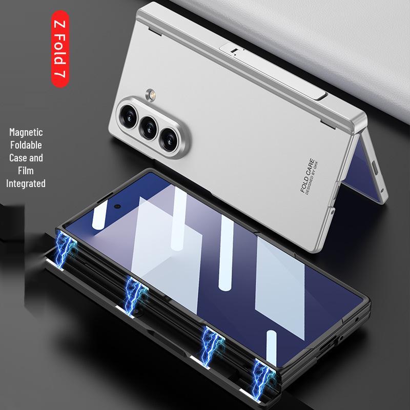 Магнитный защитный чехол для Samsung Z Fold7: Однотонный, Точные вырезы, Складная подставка-экран, Дизайн с боковым карманом для мужчин.