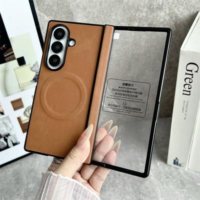 Деловой чехол из гладкой кожи MagSafe для телефона Samsung Galaxy Z Fold 7 6 5 5G, защитная пленка для экрана, магнитная крышка для беспроводной зарядки