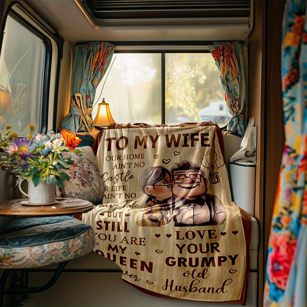 Romantic Couple With Hot Air Balloon Blanket Personalized Name Soft Comfortable Stylish Blanket Car Blanket Perfect For Travel Camping Outdoor Home