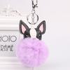 Fashion Fluffy Rabbit Fur Ball French Bulldog Keychain Pompom Key Chain PU Leather Animal Dog Keyring Holder Bag Charm Trinket Chaveiros
