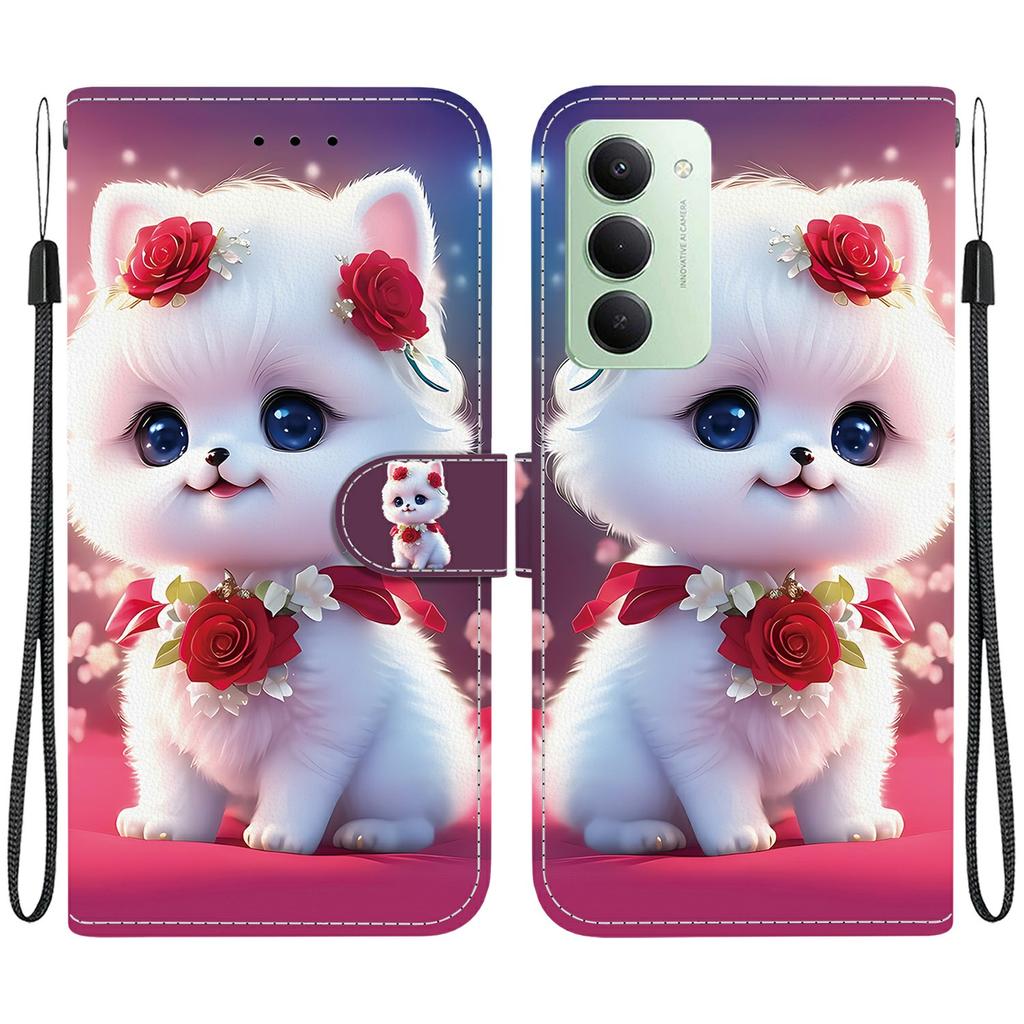 For Xiaomi Redmi 15 4G (EU) (171mm) Leather Case Stand Wallet Pattern Printing Phone Cover with Wrist Strap