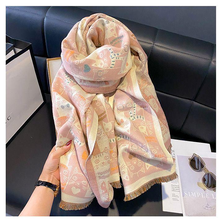 Cartoon Cat Imitation Cashmere Women's French Lazy Style Scarf New Winter Scarf Shawl