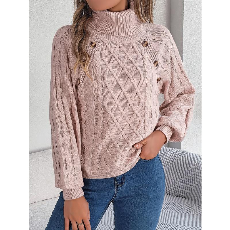 DAFIFY Women's Fashion Casual Fall Winter Solid Color Print Long Sleeve High Neck Sweaters