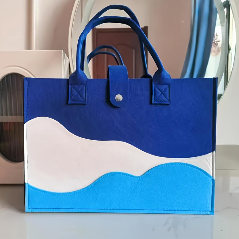 Шикарная полосатая фетровая сумка-тоут для женщин - Универсальная сумка для поездок на работу с надежной застежкой, фиксированный плечевой ремень