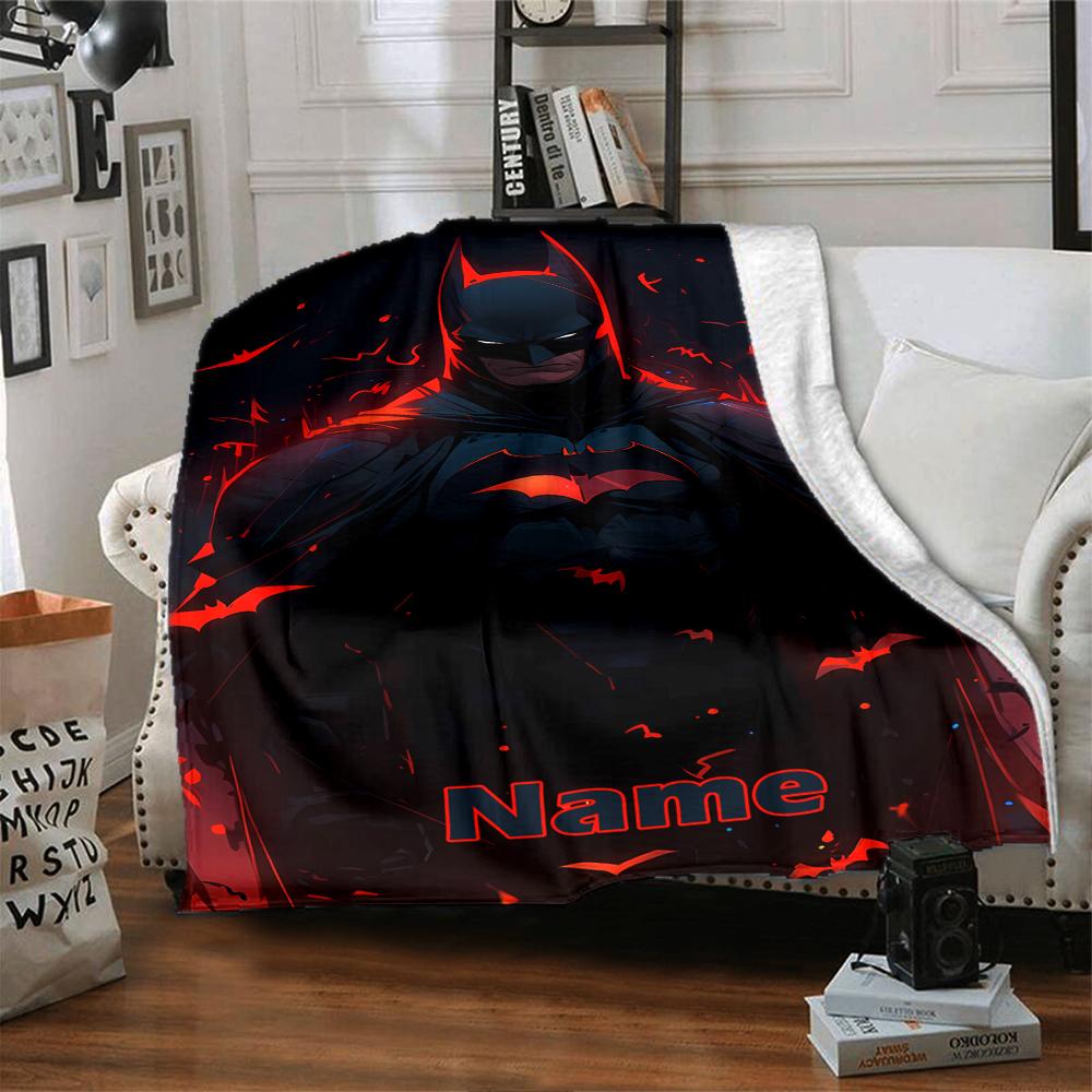 Custom Name Batman Theme Printed Blanket - Perfect for Couch, Bed, Travel & Outdoor Use | Machine Washable, Cozy & Durable.