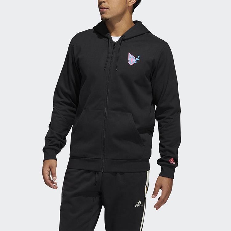 Adidas Сплошной цвет, спортивная беговая тренировочная куртка с капюшоном, мужская верхняя одежда, черный GP6259