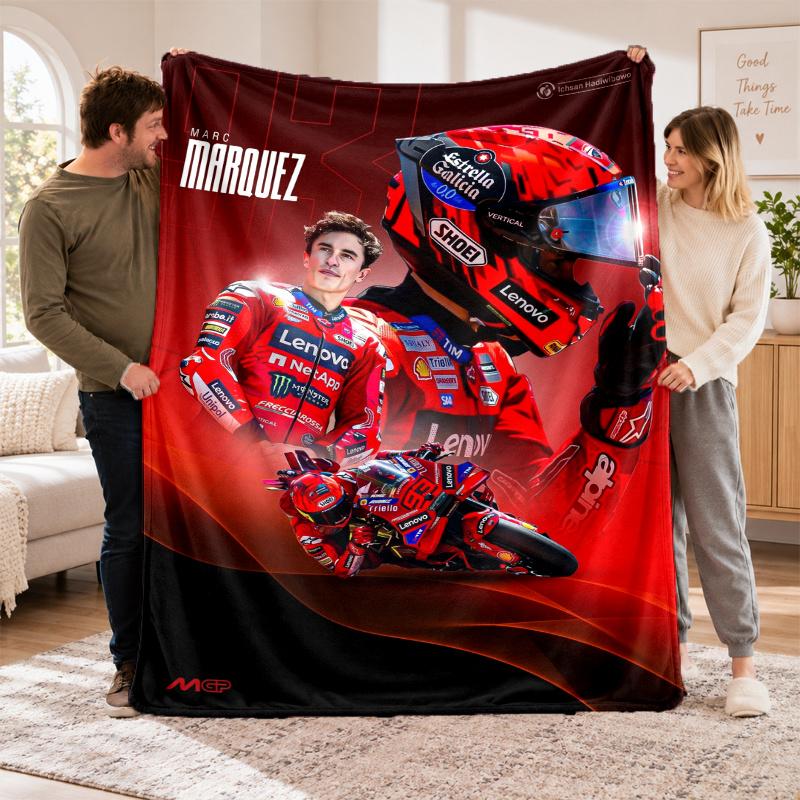 Flannel Fleece Blanket with Marc Márquez Design, Soft Lightweight Throw for Bed Sofa Travel
