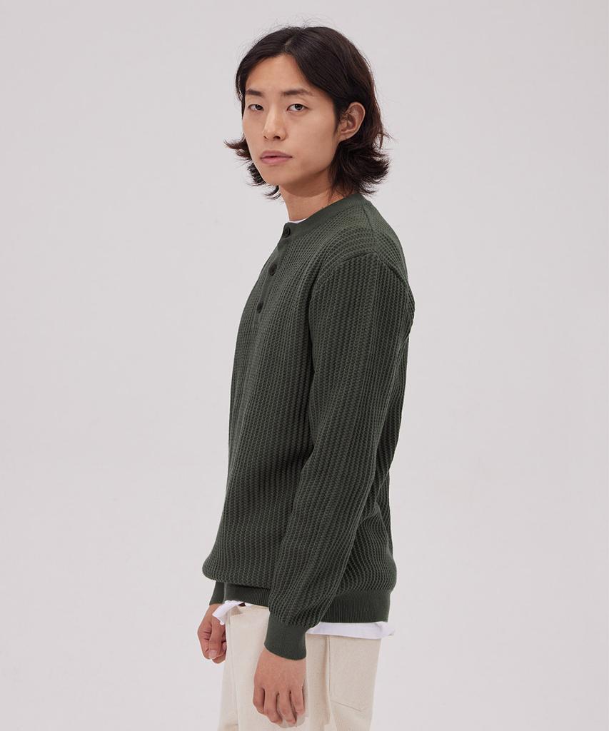 MAKEITTO Daily Viscose Henley Neck Knit_Khaki