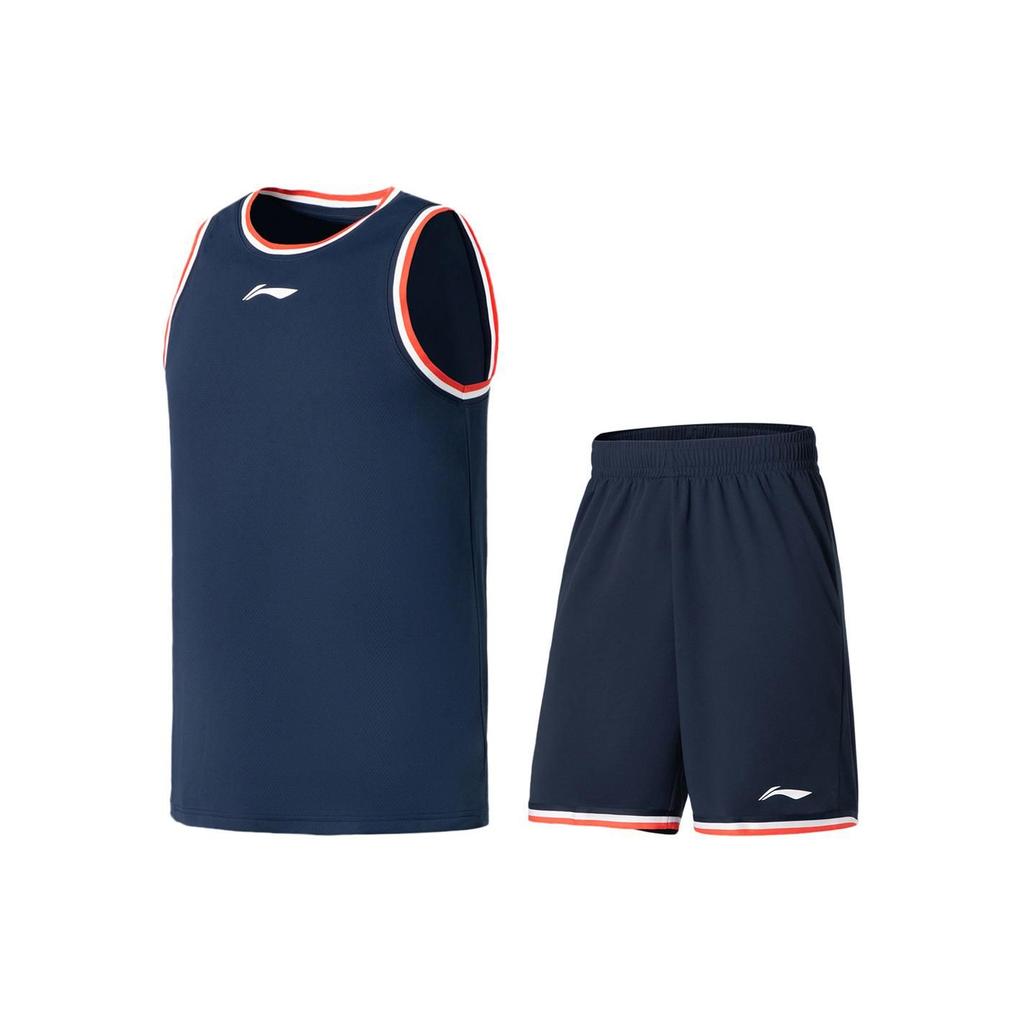 Li Ning Basketball Series Sleeveless Vest And Mid-Waist Elastic Shorts Casual Sports Set Men Sets Guangdong-Blue AATU047-1