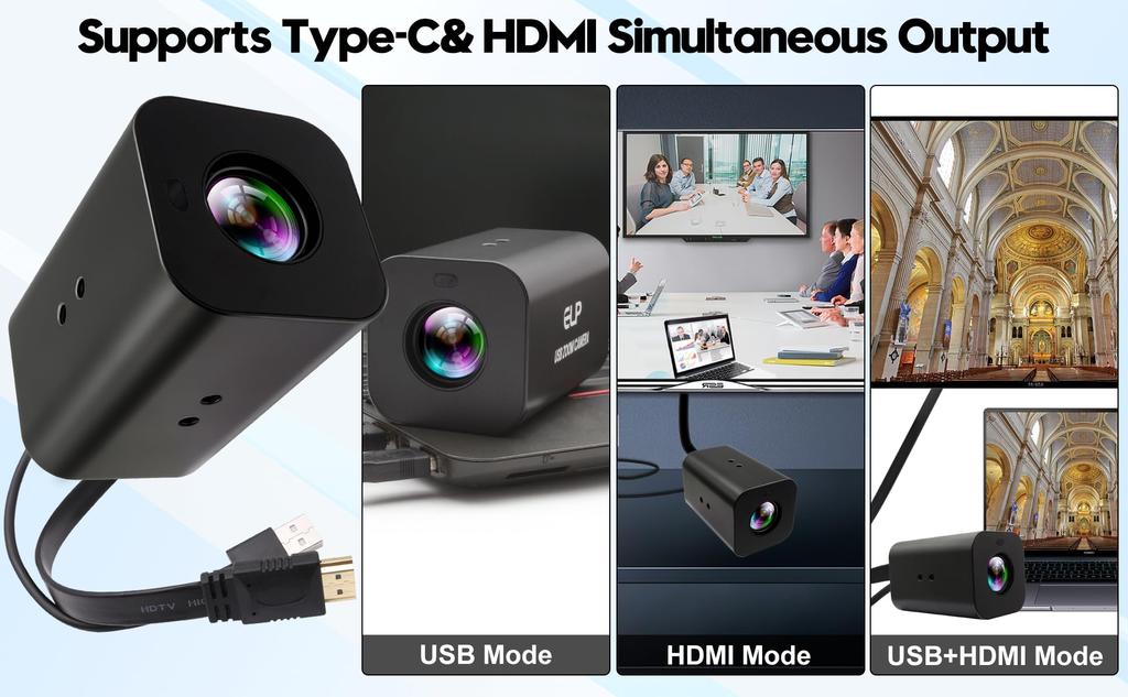 HDMI 12x Zoom USB Camera ELPCAM 4K Auto Focus 60FPS High Speed USB Webcam USB HDMI Simultaneous Output PC Camera Manual Zoom Remote Control Camera TV
