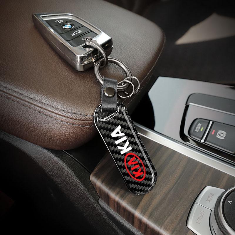 NYOJ2 Car Keychain Carbon Fiber Zinc Alloy Key Chian Ring For KIA Ceed RIO K9 Sorento Carnival Stinger Forte Niro Soul EV9 EV6 Stonic