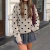 Womens Polka Dot Knit Sweater Oversized Crew Neck Pullover for Fall