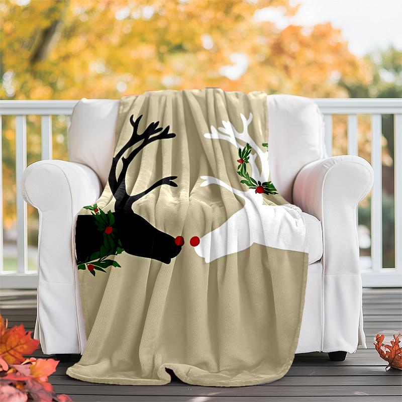 Christmas reindeer Theme Printed Blanket - Perfect for Couch, Bed, Travel & Outdoor Use | Machine Washable, Cozy & Durable.