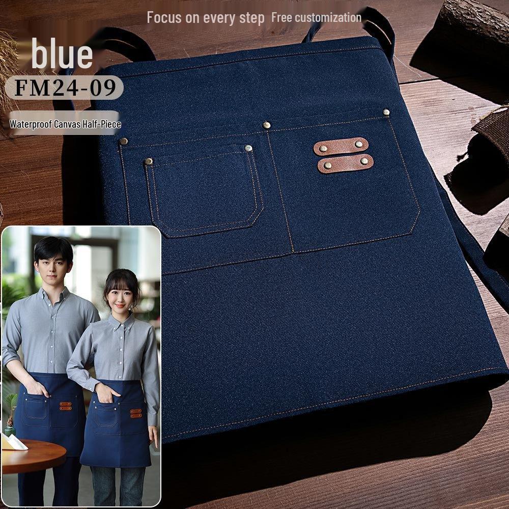 Fashionable Waterproof Canvas Half Apron - Breathable & Wear-Resistant for Work & Catering